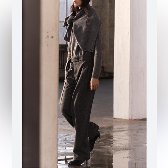 Zara Wool Blend Wide Leg Mid Rise Pants ZW Collection Gray Marl size XS NWT - Picture 9 of 16